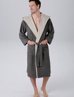 my home Unisex-Bademantel Anna, ideal für Sauna & Spa, Hotelbademantel, Morgenmantel, Langform, Walkfrottier, Kapuze, Gürtel, für Damen & Herren, mit Taschen, S-5XL, zweifarbig