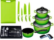 KING Topf-Set »ALUGUSS« Aluminiumguss, Induktion, Antihaftbeschichtung, Aluminiumguss (Set, 43-tlg., 3 Töpfe, 1 Stieltopf, 3 Glasdeckel), inkl. 4 Küchenmesser, 1 Schneidebrett, 1 Besteck-Set + Etui