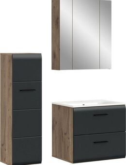 INOSIGN Badezimmer-Set, (Set, 4-St), Florenz, Badkombination 4-tlg. Nox Oak NB, inkl. Waschbecken