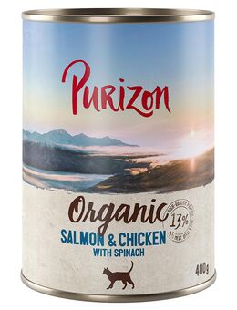 Sparpaket Purizon Organic 24 x 400 g - Lachs und Huhn mit Spinat