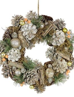 Kunstkranz Natur-Kranz Zapfen Zapfen, I.GE.A., Höhe 32 cm, Mit Christbaumkugeln Tanne Zapfen Beeren Weihnachtskranz Adventsdeko