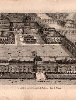 Alte Grafik : Vue generale du Louvre, prise du jardin des Tuileries. - Dessine de Therond , Paris , Frankreich , Blatt 28,5cm x 19,5cm , K400 - Görlitz