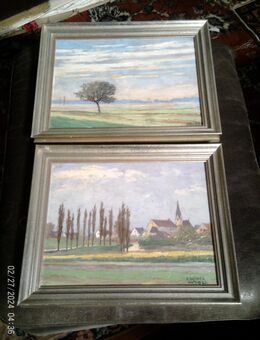 Ernst Samuel Geiger (1876–1965) Schweizer Maler und Grafiker zwei Symbolistische frühe Moderne Ölgemälde "Ulmer Landschaften " von 1919 - Sternenfels