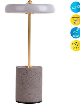 näve Tischleuchte "SETA" grau H: 30 cm, Ein-/Ausschalter, LED fest integriert, Warmweiß, Dimmbar per Berührungssensor,