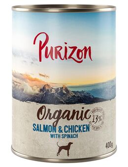Sparpaket Purizon Organic 24 x 400 g - Lachs und Huhn mit Spinat