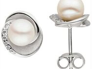 JOBO Paar Ohrstecker, 925 Silber mit Süßwasser-Zuchtperlen und 10 Zirkonia