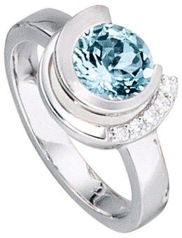 JOBO Diamantring, 585 Weißgold mit Aquamarin und 5 Diamanten