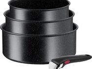 Tefal Topf-Set L39996 Ingenio Black Stone, Topfset Induktion stapelbar, Antihaft, Aluminium (Set, 4-tlg., je 1 Stielkasserolle Ø 16/18/20 cm, 1 abnehmbarer Griff), Thermo-Signal bei idealer Brattemperatur, für alle Herdarten geeignet