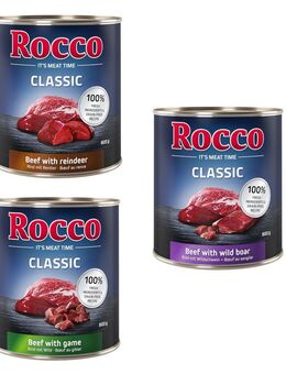 Rocco Classic Probiermix 6 x 800 g - Wild-Mix: Rind/Wild, Rind/Rentier, Rind/Wildschwein