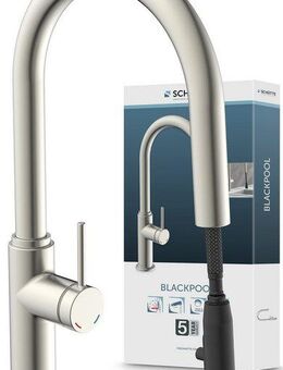 Schütte Spültischarmatur BLACKPOOL energiesp. Cold-Start-Funkt., 360° schwenkbar, ausziehbarer Schlauch