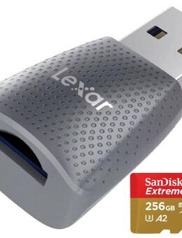 Speicherkartenleser Lexar MicroSD, USB 3.0 Typ A, SanDisk Extreme MicroSDXC 256GB mit einer Datenübertragung von bis zu 200MB/s, inkusive SD Adapter - Fürth