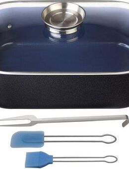 GSW Bräter Ceramica kobatblau, Aluminiumguss (1-tlg), Induktion, Gratis 1x Fleischgabel + 1x Backpinsel-Set, 2tlg