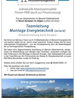 Teamleitung Montage Energietechnik (m/w/d) - Kempten (Allgäu)