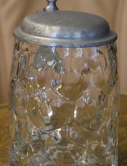 Alter Bierkrug mit Zinndeckel , 0,5 Liter , mundgeblasen , gebraucht , Durchmesser 10cm , Höhe 18cm - Görlitz