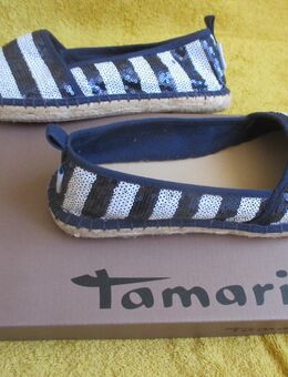 NEU * Edel * Marine * Maritim * Sailor * Navy * Glitzer- Pailletten * Streifen * Espadrilles * Schlüpf- Schuhe "Tamaris" Gr. 41/ 8 * dunkel- blau * weiß * - Riedlingen Zentrum
