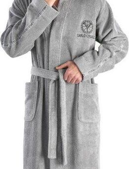 CARLO COLUCCI Herrenbademantel Vito, ideal für Sauna & Spa, Hotelbademantel, Morgenmantel, Kurzform, Baumwolle, Kimono-Kragen, Gürtel, Carlo Colucci Logostickerei auf der Brust und Logo auf den Ärmeln