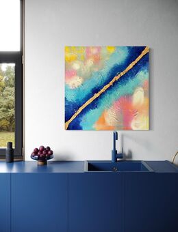 Originales Acrylbild „Goldene Linie“ 80 x 80cm auf Holzwand - München Schwabing-Freimann