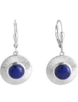 Zeeme Paar Ohrhänger Silber 925 rhodiniert glanz/matt mit echtem Lapis 8mm