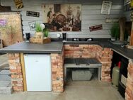 Stein Wand aus echten Mauer Ziegeln Sommer küche Grillecke Outdoor Lounge Klinker Riemchen Verblender - Salzatal