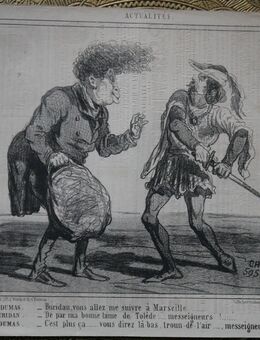 Lithografie , Karikatur von Cham , Nummer 595 , aus dem Jahr 1858 , A. Dumas - Buridan , Blattgröße 37cm x 25,5cm , M70 - Görlitz