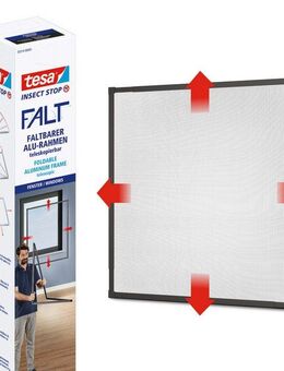 tesa Insektenschutz-Fensterrahmen Insect Stop Falt Fliegengitter für Fenster - min 0,8 m bis max. 1,4 m, (Packung, 1-St., Teleskop Alu Rahmen), Mückenschutz-verstellbarem Rahmen aus Aluminium-ohne bohren