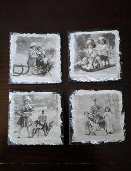 4 er Schiefer Glas Untersetzer " Weihnachten " 10 x 10 cm Weihnachten Deko - Rheinbach