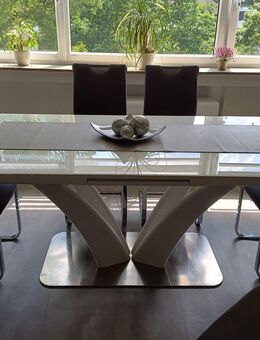 Esstisch Novel in gutem Zustand, weiß, Glas, Edelstahl, 180x 90cm, ausziehbar auf 220cm. - Iserlohn