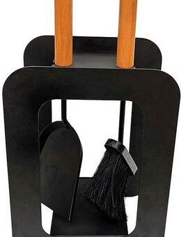 Firefix Kamingarnitur Kaminbesteck klein mit hellen Holzgriffen, beschichet, schwarz, 3-teilig