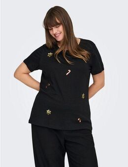 ONLY CARMAKOMA Kurzarmshirt CARXMAS HOLIDAY O-NECK SS REG TEE JRS mit Weihnachtsmotiv