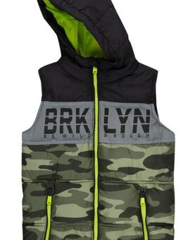 Jungen Kinder Weste Steppweste Camouflage Armee Kapuze Reißverschluss Grün Khaki Gr. 110 - Albstadt