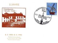 DDR: 08.05.1990, "Heimatmuseum Spucker Mühle, Guben" Ganzstück (Postkarte), Sonderstempel - Brandenburg (Havel)