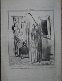 Alte Lithografie aus Le Charivari (1855) , Grafik von Cham in der Platte signiert und nummeriert 408 , Preußen , Blatt 37,5cm x 26cm , M39 - Görlitz