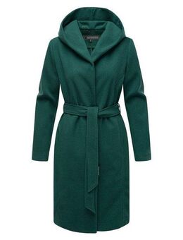 Marikoo Kurzmantel Kailii Eleganter Wickel Mantel mit Taillengürtel und Oversized Hood Kapuze