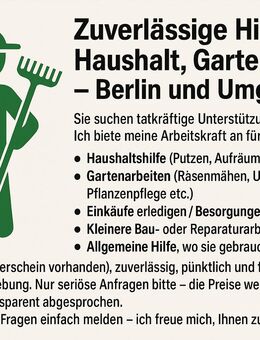 Hilfe im Haushalt, Garten, Einkauf & mehr – Berlin & Umgebung - Berlin