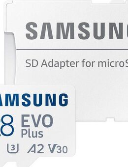 Samsung EVO Plus (2024) inkl. SD-Adapter Speicherkarte (128 GB, Video Speed Class 30 (V30)/UHS Speed Class 3 (U3), 160 MB/s Lesegeschwindigkeit)