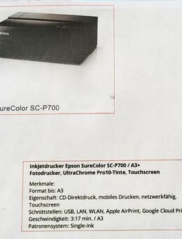 A3 EPSON SureColor SC-P700 Drucker - Biebertal