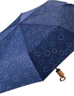 EuroSCHIRM® Taschenregenschirm Taschenschirm 32P7, Kreise blau, marineblau, kompakte Größe, Automatik, Holzgriff aus Buche