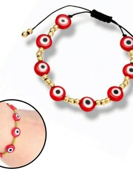 Armband mit Nazar Boncuk Rote Auge Runde Goldfarbene Perlenoptik Schmuck Rot 9,90* - Villingen-Schwenningen