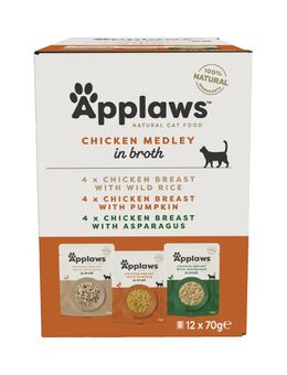 Applaws Pouch mit Brühe Mix 12 x 70 g - Mixpaket Hühnchen (3 Sorten)