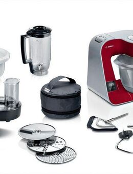 BOSCH Küchenmaschine Serie 4 MUM5X734, integr. Waage, Durchlaufschnitzler, Mixer, rot, 1000 W, 9,4 l Schüssel, 2 Schüsseln, 3 Scheiben, Knethaken/Rühr-/Schlagbesen, spülmasch.fest