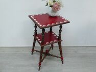 Beistelltisch hoch mit Ablage Gründerzeit, Nuß dkl + Shabby Rot + Elfenbein-Creme, um 1900 - Sinzig