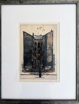 Norbert Behrend, HAUS IM WINTER, Original-Farbradierung auf Kupferdruckpapier, 67/80, 1978 - Langen (Hessen)