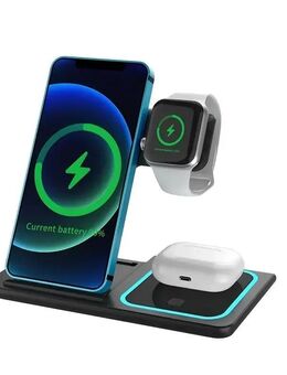 3 in 1-Schnellladestation Zusammenklappbarer Kabelloser Ladeständer schwarz - Wuppertal