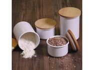 Honeyware Frischhaltedose, Emaille, Kunststoff, (1-tlg), auslaufsicher, bruchfest, mit hochwertigem Holzdeckel