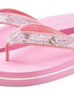 Venice Beach Badezehentrenner Sandale, Pantolette, Badeschuh ultraleicht mit Glitzerband VEGAN