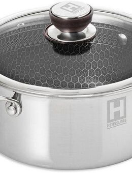 HENSSLERS Kochtopf, Edelstahl, Ø 24 cm, 5,0 Liter, 3-Schicht Material mit Wabenstruktur, Induktion