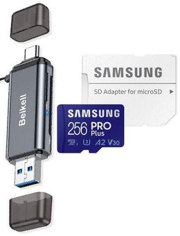 OTG DUAL Speicherkartenleser Beikell Twin, USB 3.0 Typ A & Typ C, SD & MicroSD Laufwerke, Samsung PROPlus MicroSDXC 256GB mit einer Datenübertragung von bis zu 160MB/s, inklusive SD-Adapter - Fürth