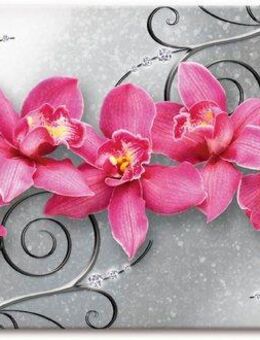Artland Wandbild rosa Orchideen auf Ornamenten, Blumenbilder (1 St), als Alubild, Outdoorbild, Leinwandbild, Poster, Wandaufkleber