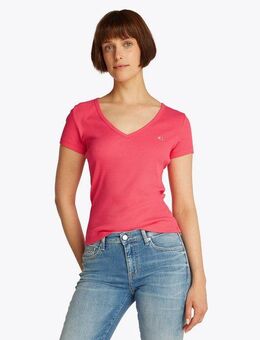 Tommy Jeans Kurzarmshirt TJW SLIM ESSENTIAL RIB V SS mit gerippter Struktur