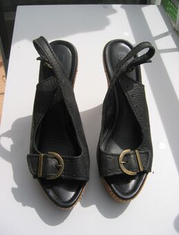 Sling Pumps, Peep Toe Leder schwarz 38 - Moosinning